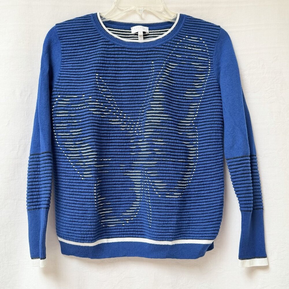 Escada Wool Sweater Womens Small Blue Butterfly Embroidered Nautical Boho Winter